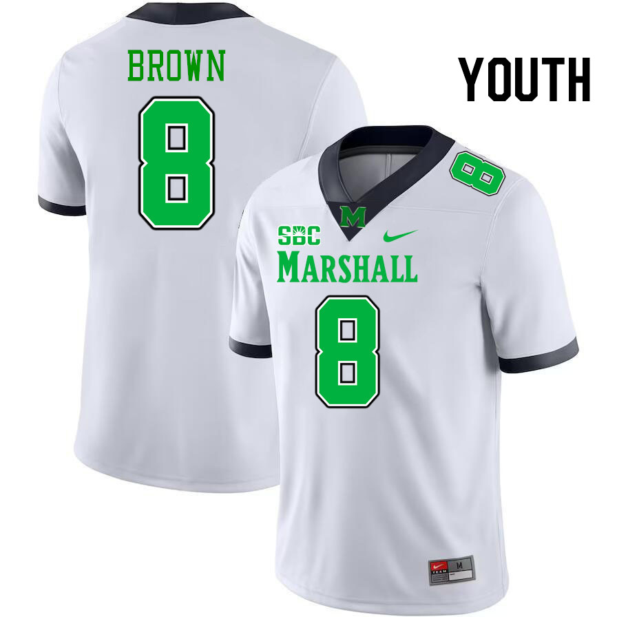 Youth #8 Bralon Brown Marshall Thundering Herd SBC Conference College Football Jerseys Stitched-Whit